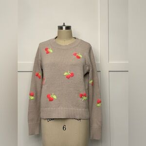 Lisa Todd Beige Sweater with Cherry Embroidery
